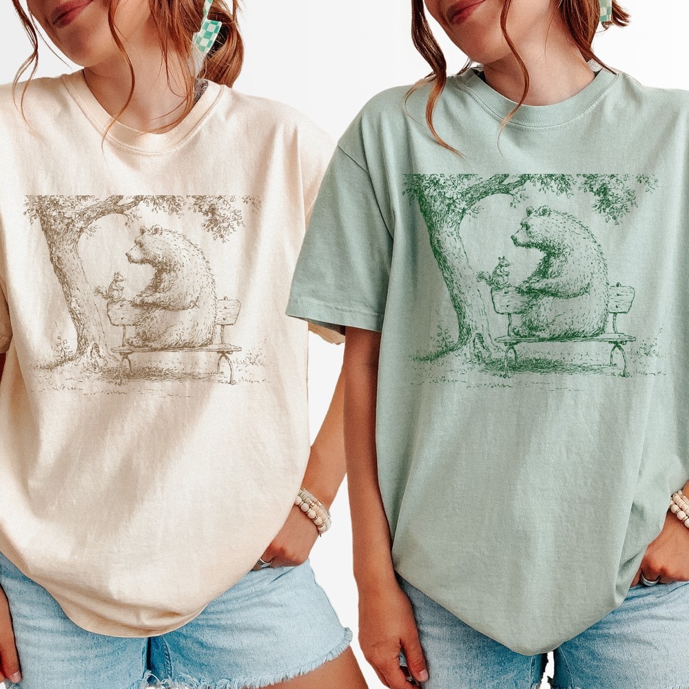 Bear & Squirrel Boho Tee – Cross Hatch Animal Art